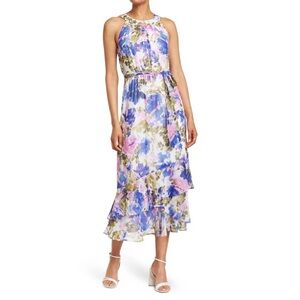 Calvin‎ Klein Colorful Floral Belted Halter Midi Dress Size 10